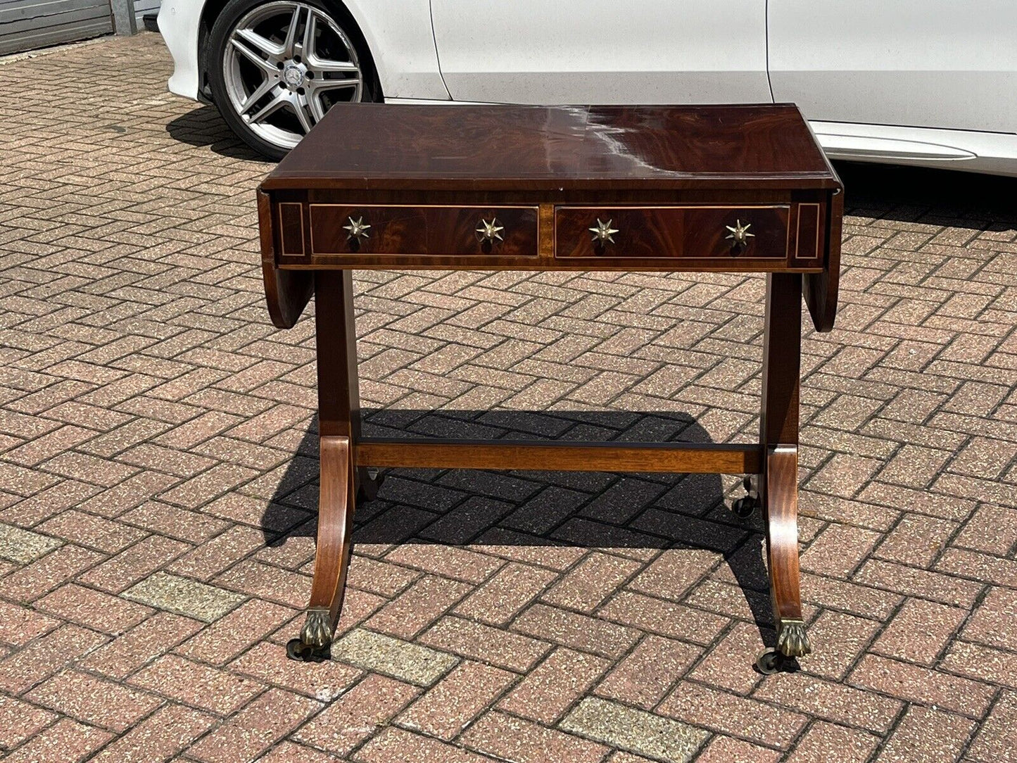 Antique Regency Inlaid Mahogany Sofa Table, Side Table, Console Table, Drawers