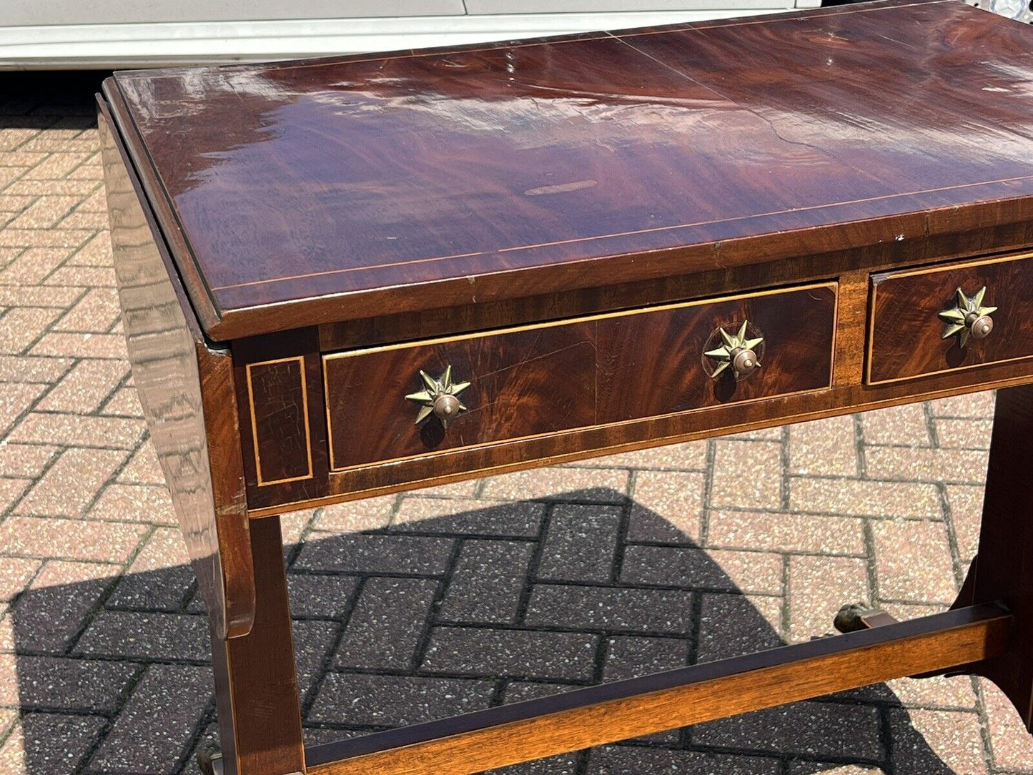 Antique Regency Inlaid Mahogany Sofa Table, Side Table, Console Table, Drawers