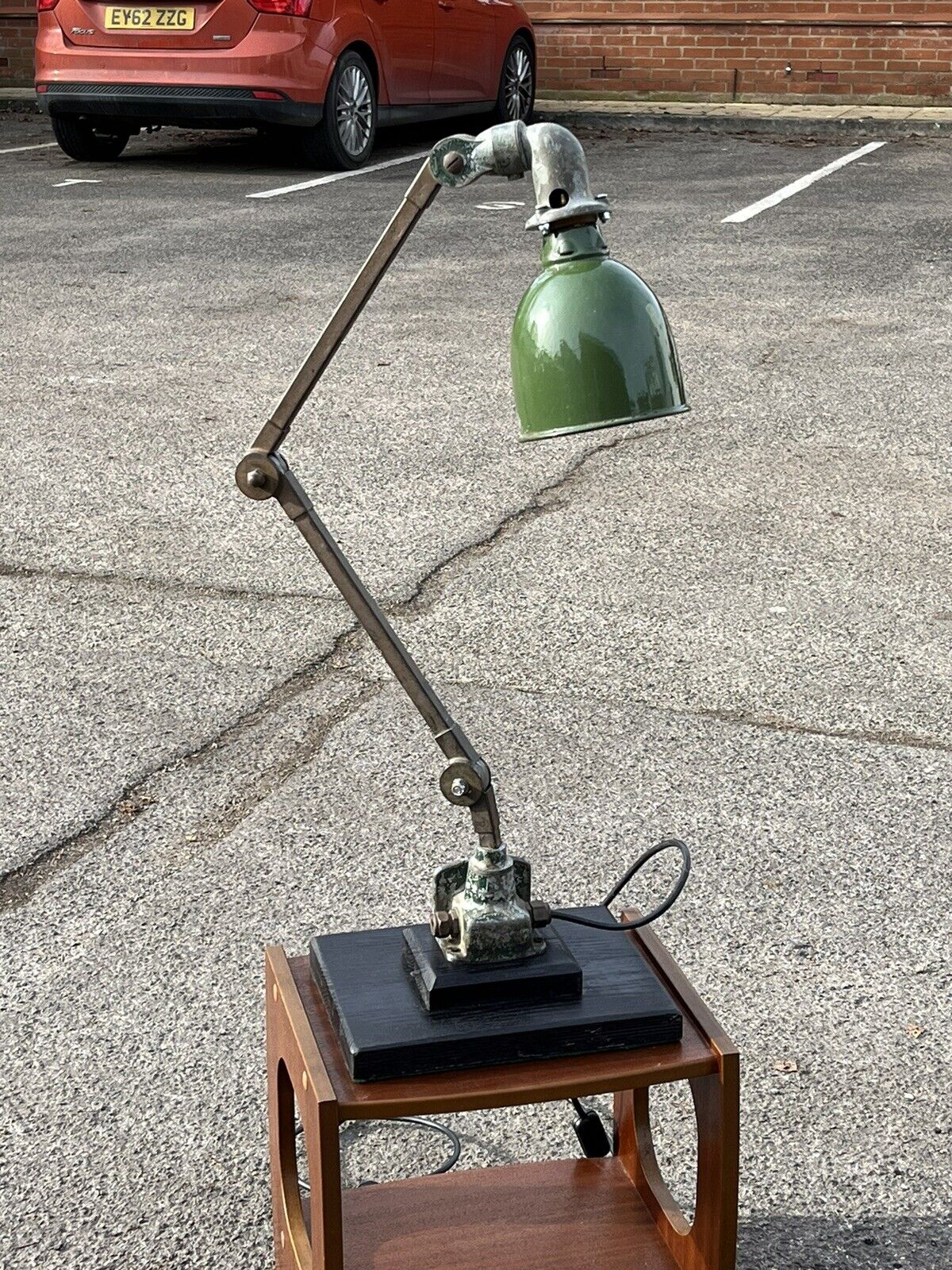 Industrial Angle Poise Lamp With Green Enamel Shade