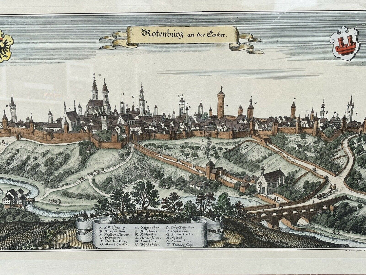 Antique Coloured Engraving By Conrad Buno Delineaut Of German Towns