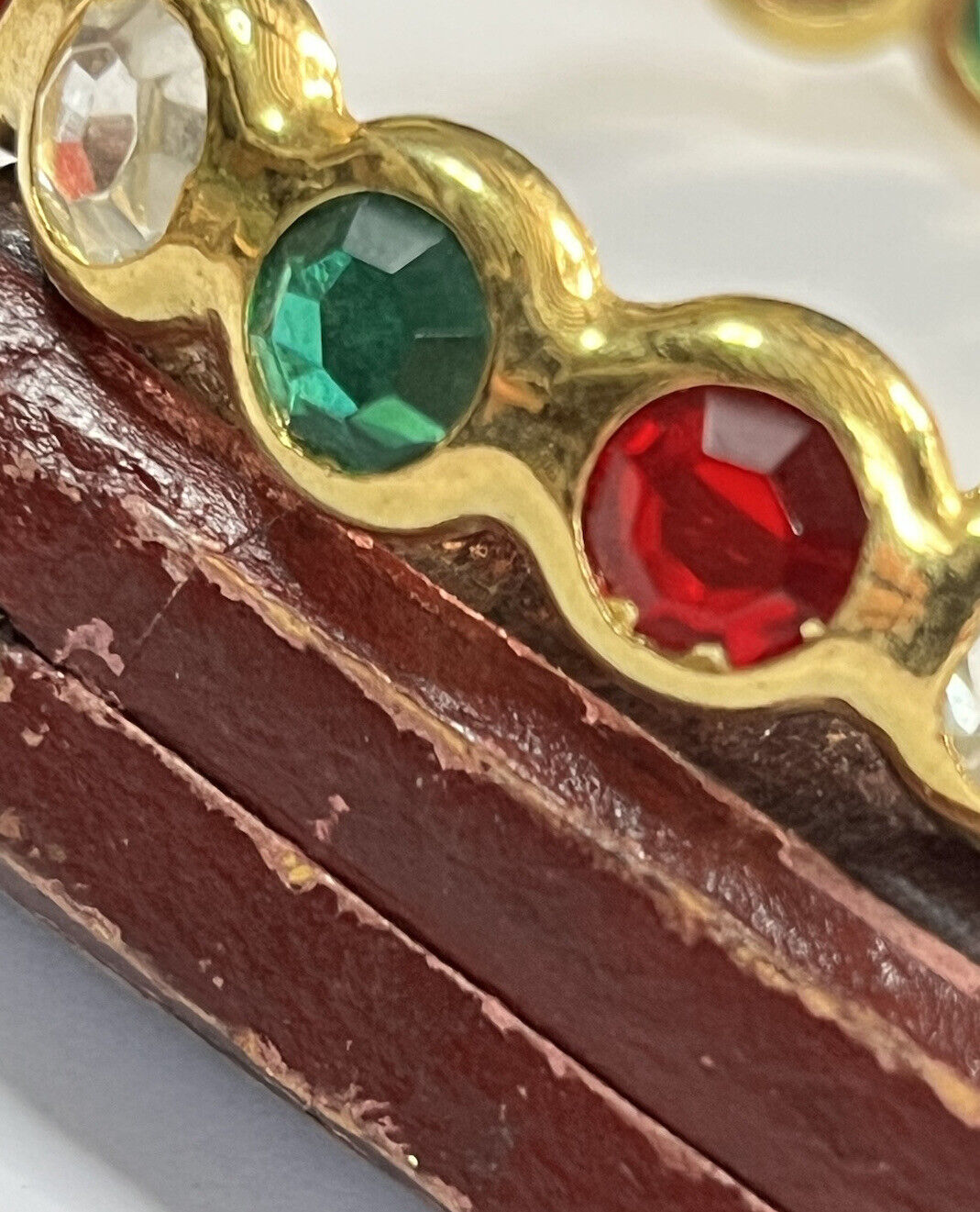 Vintage Gold Tone Red Green Clear Diamanté Inset Bangle