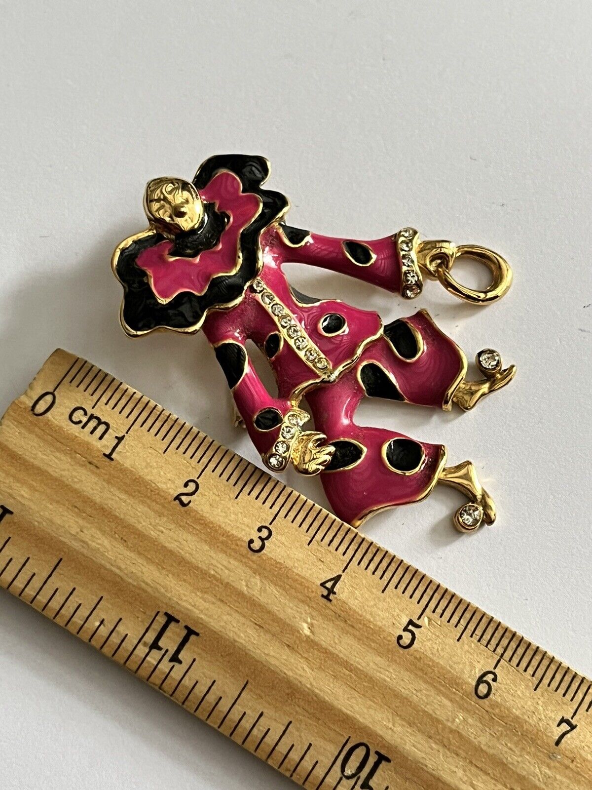 Vintage Gold Tone Pink Enamel Diamante Articulated Clown