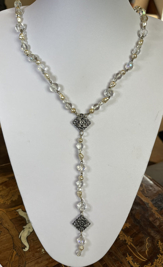 Vintage Silver Tone Faux Pearl Beaded Necklace