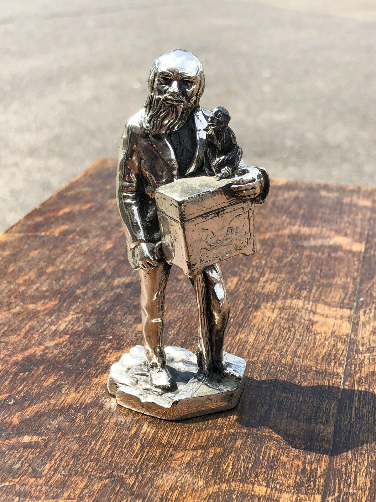 Silver Plate Figure. Organ Grinder With Dancing Monkey.Highly Detailed Figure.