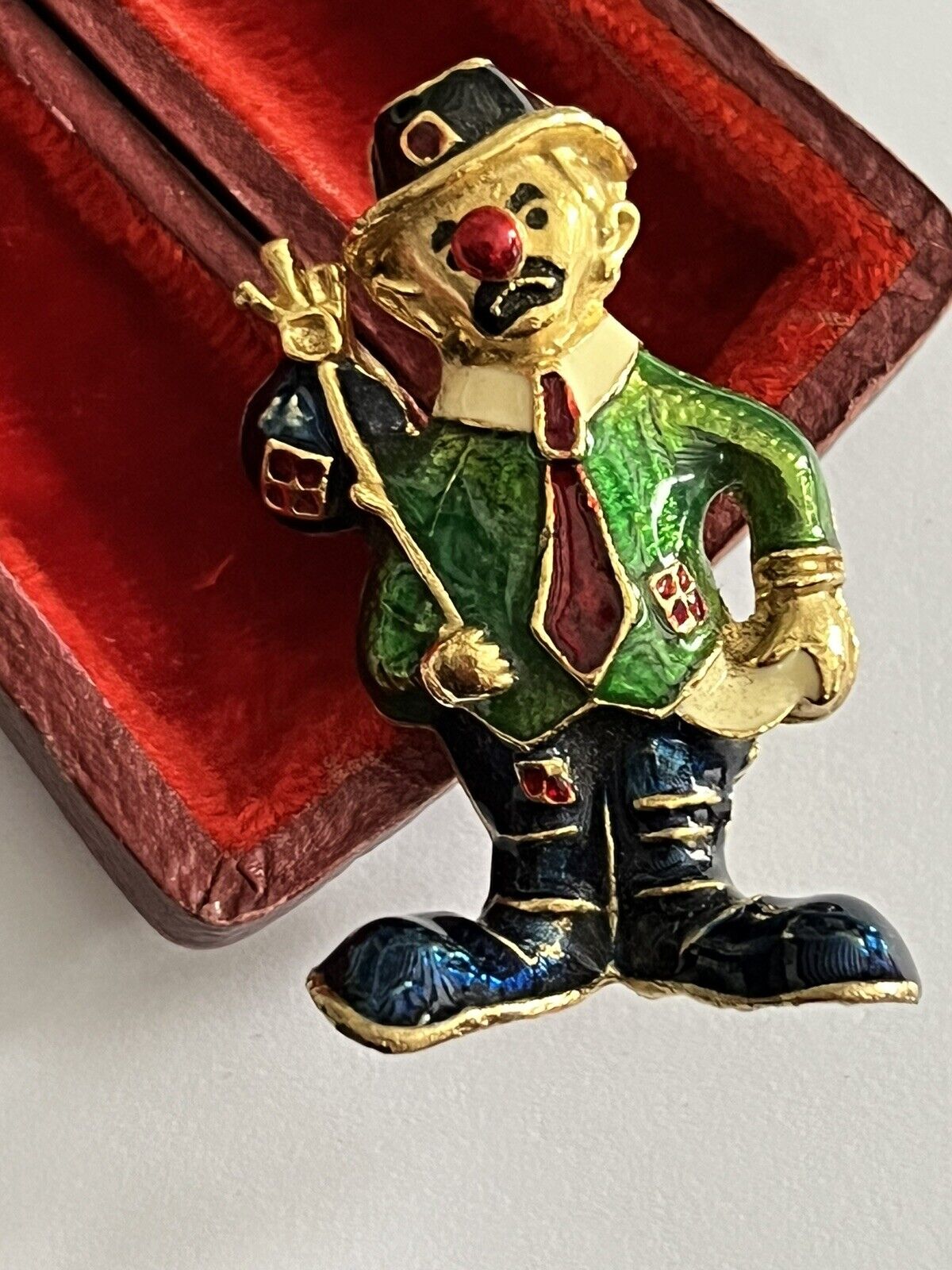 Vintage Gold Tone Enamel Clown Brooch