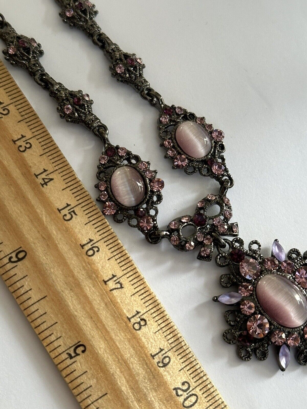 Vintage Pink Purple Satin Bead Diamanté Necklace