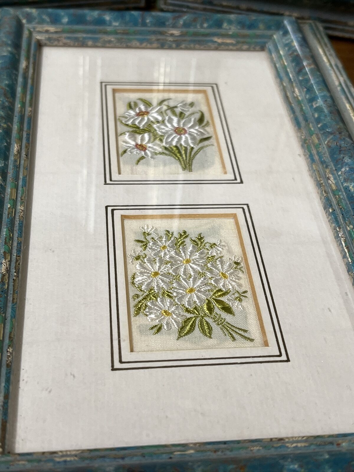 Flower Silk Pictures Circa 1938. Set Of 3