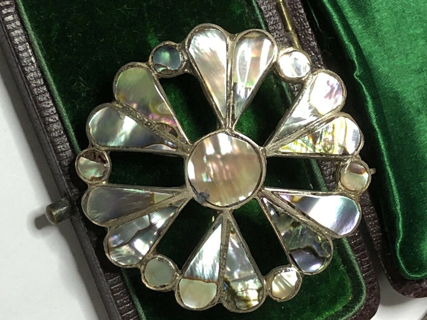 Vintage Taxco Sterling Silver Paua Shell Flower Brooch