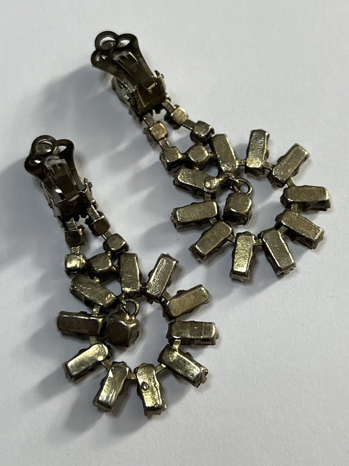 Vintage Silver Tone Paste Starburst Drop Earrings