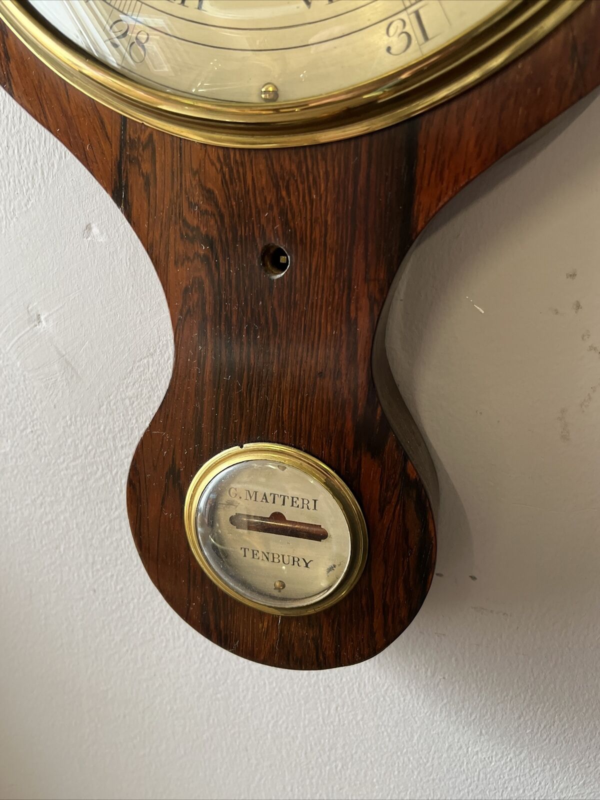 Victorian Barometer In Rosewood Case, Convex Glass, Silvered Dials.