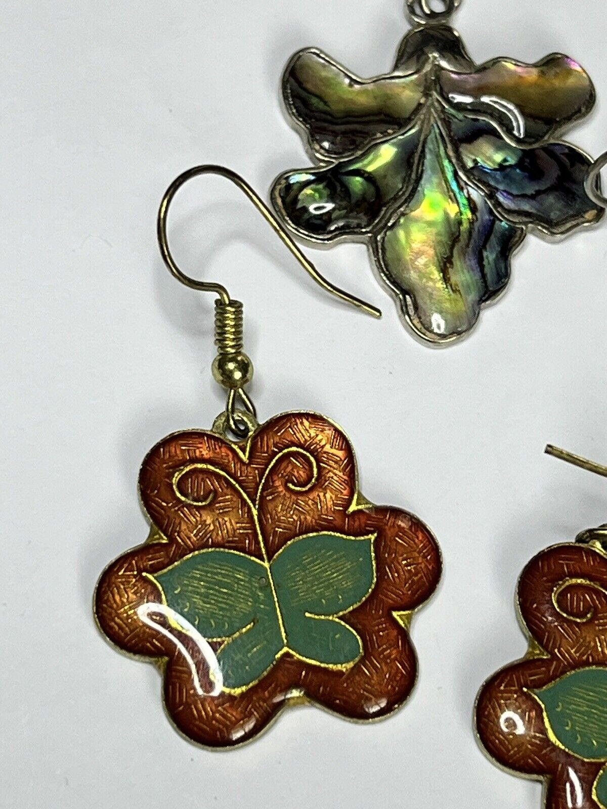 Vintage Enamel And Paua Shell Drop Earrings Set Of Two