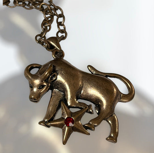 Vintage Bull And Star Pendant Necklace