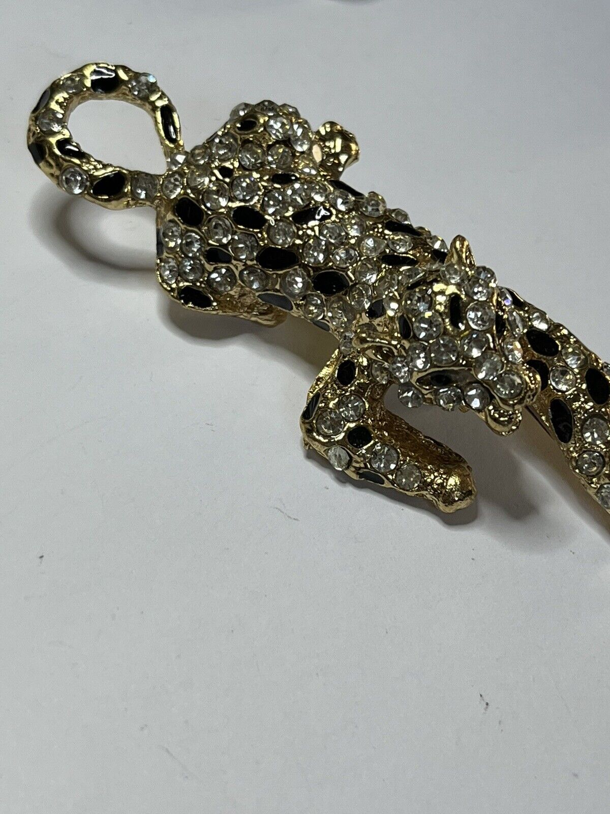 Vintage Gold Tone Diamanté Leopard Statement Brooch