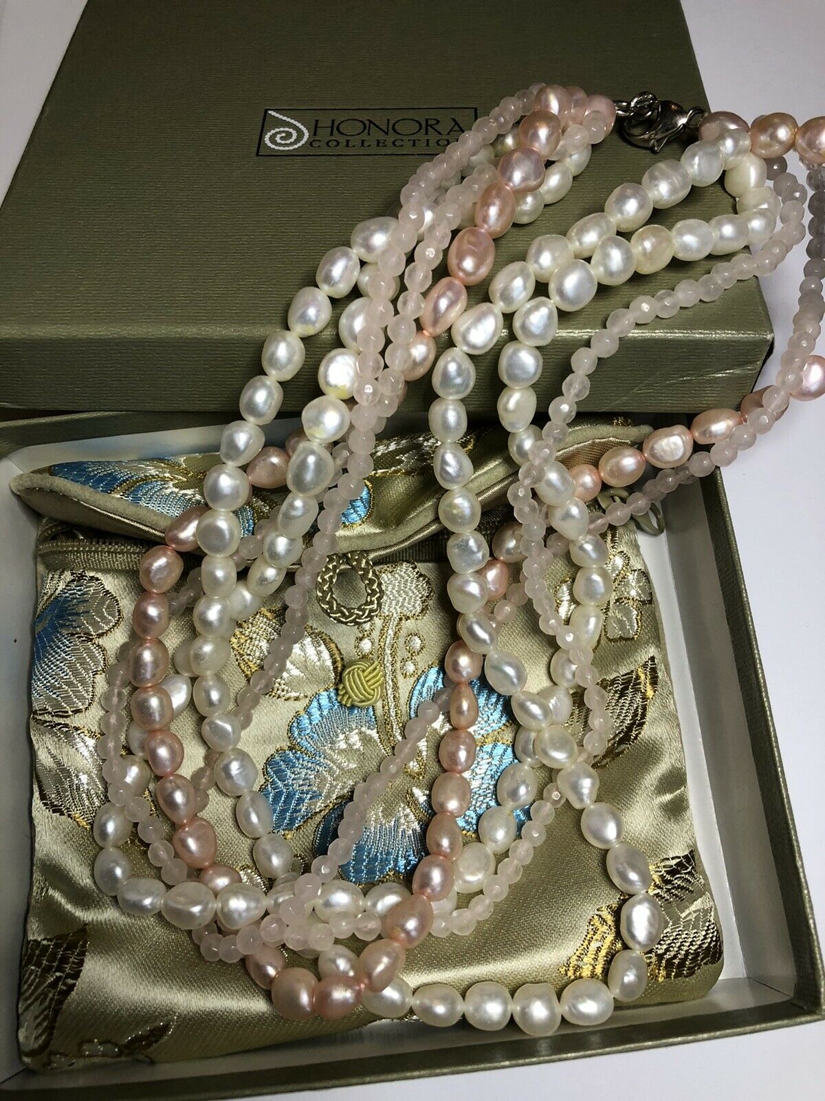 Honora Freshwater Pearl Pink Quartz Pink Cream Necklace Boxed