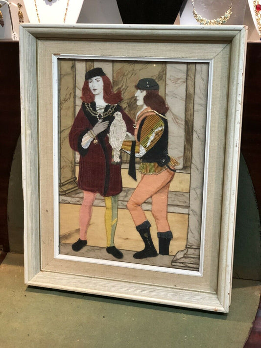 Framed Embroidery Of A Tudor Couple In Dress And Jewellery