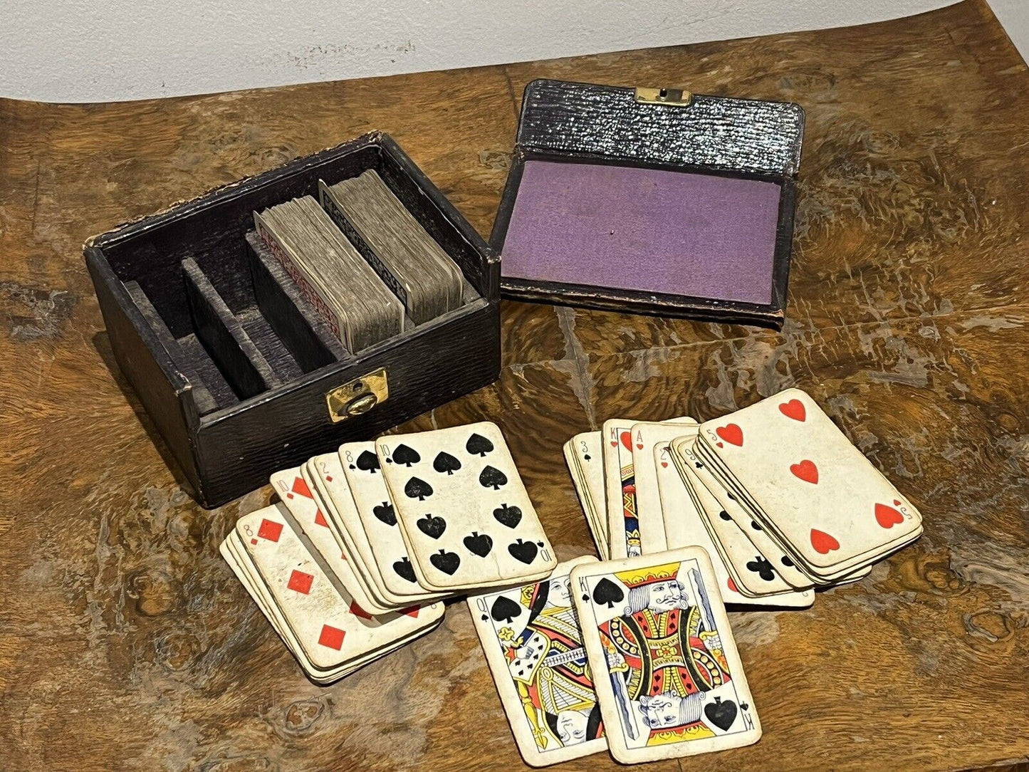 Antique Playing Cards. 3 Sets In Leather Box