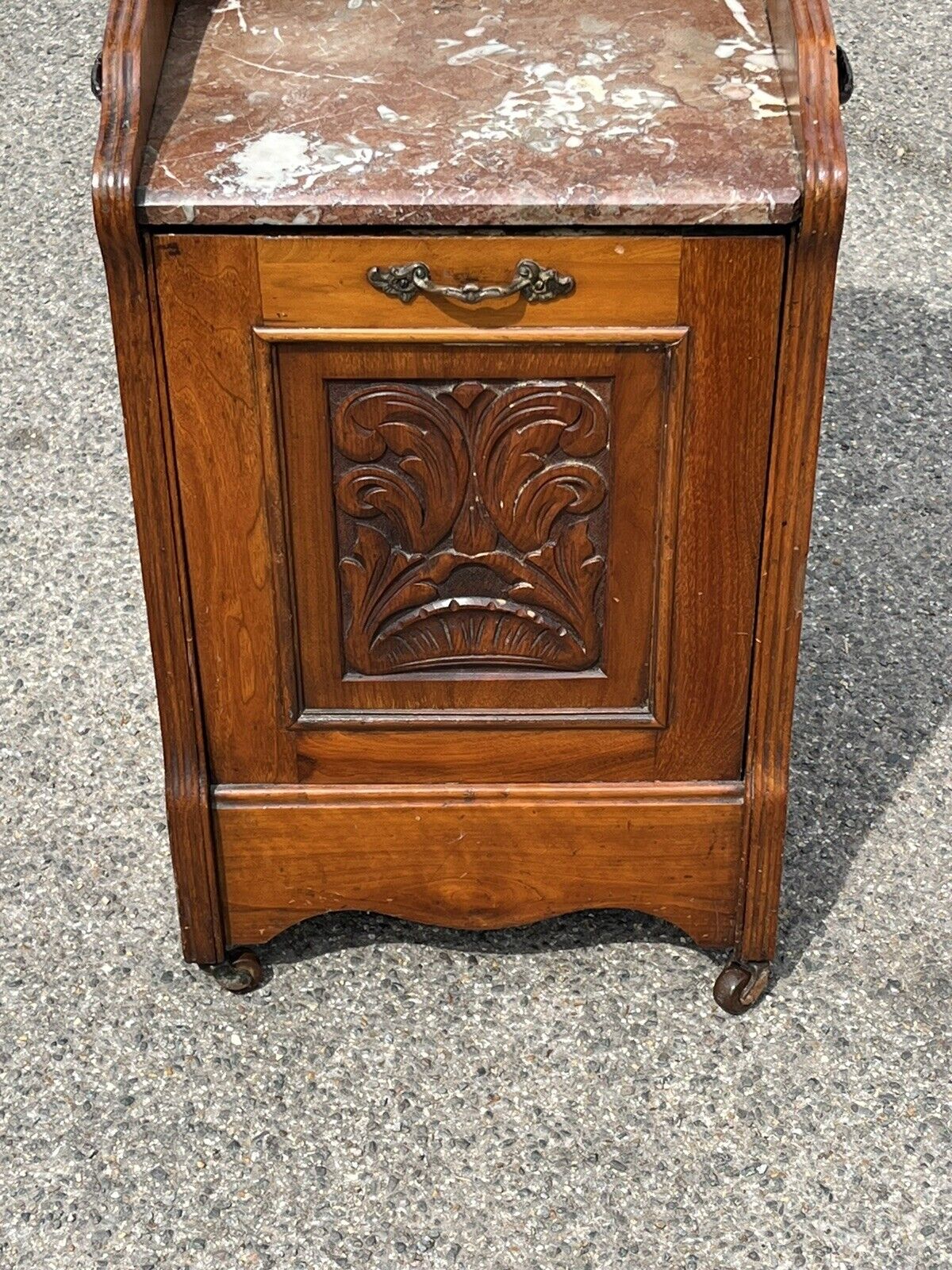 Victorian Mahogany Coal / Log Cabinet / Purdonium. Marble Top