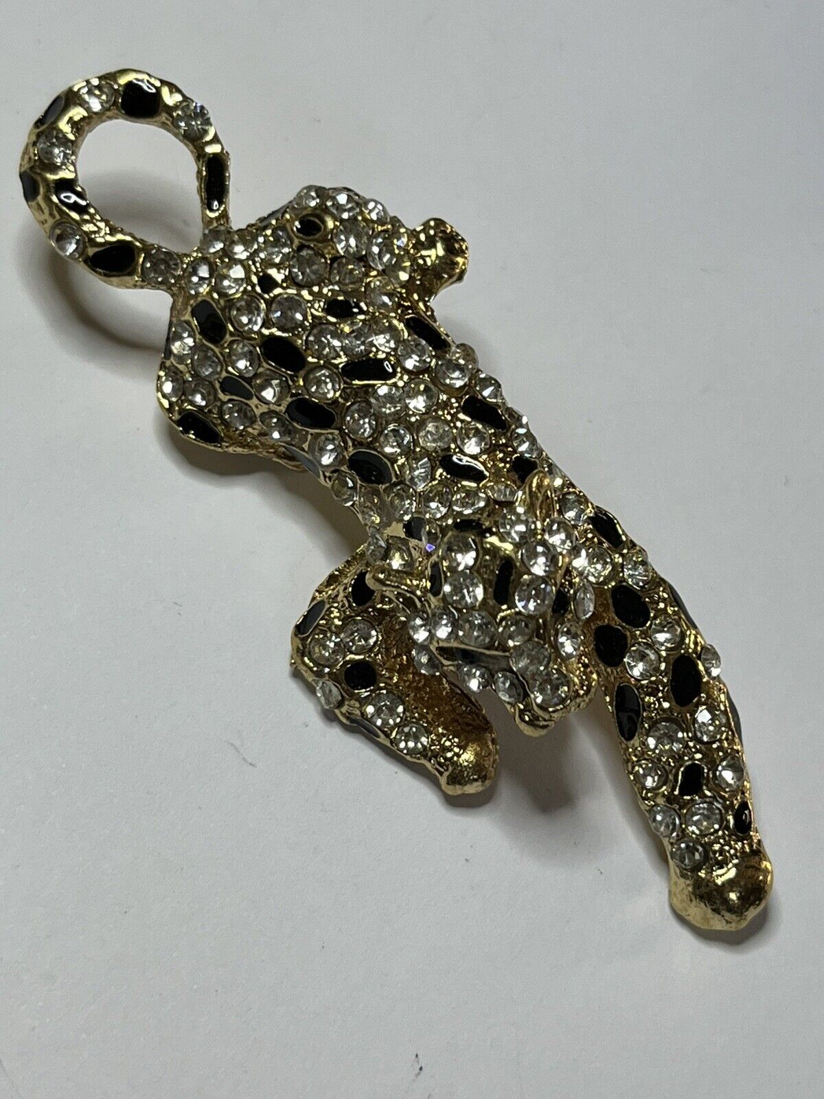 Vintage Gold Tone Diamanté Leopard Statement Brooch