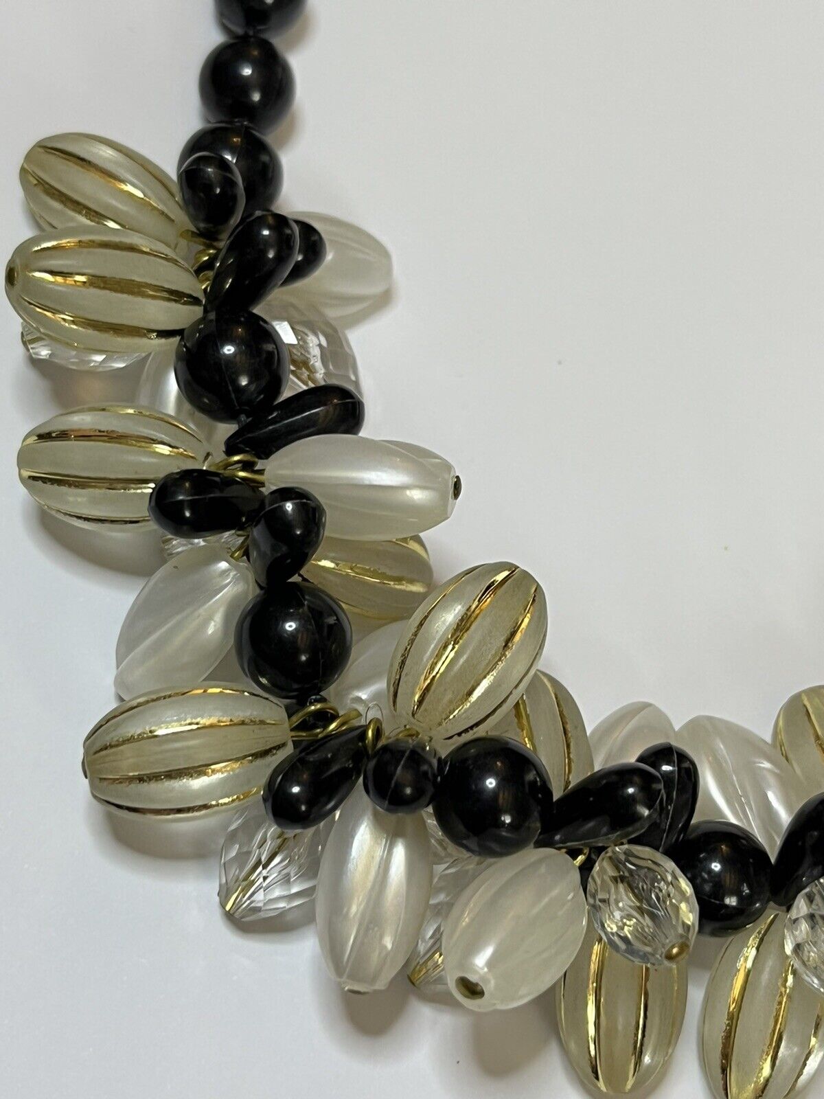 Vintage 1980s Clear Black Gold Beaded Necklace