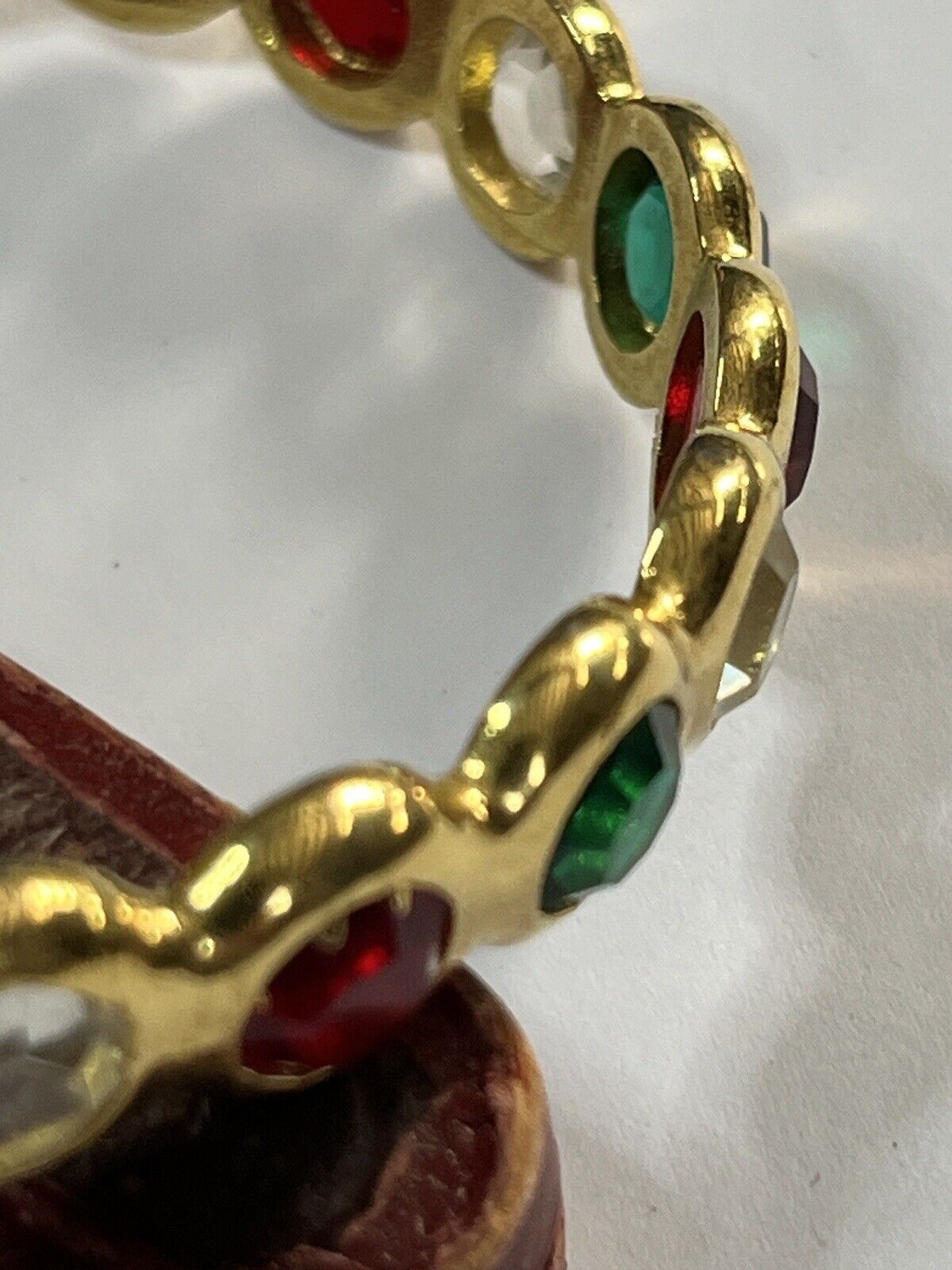 Vintage Gold Tone Red Green Clear Diamanté Inset Bangle