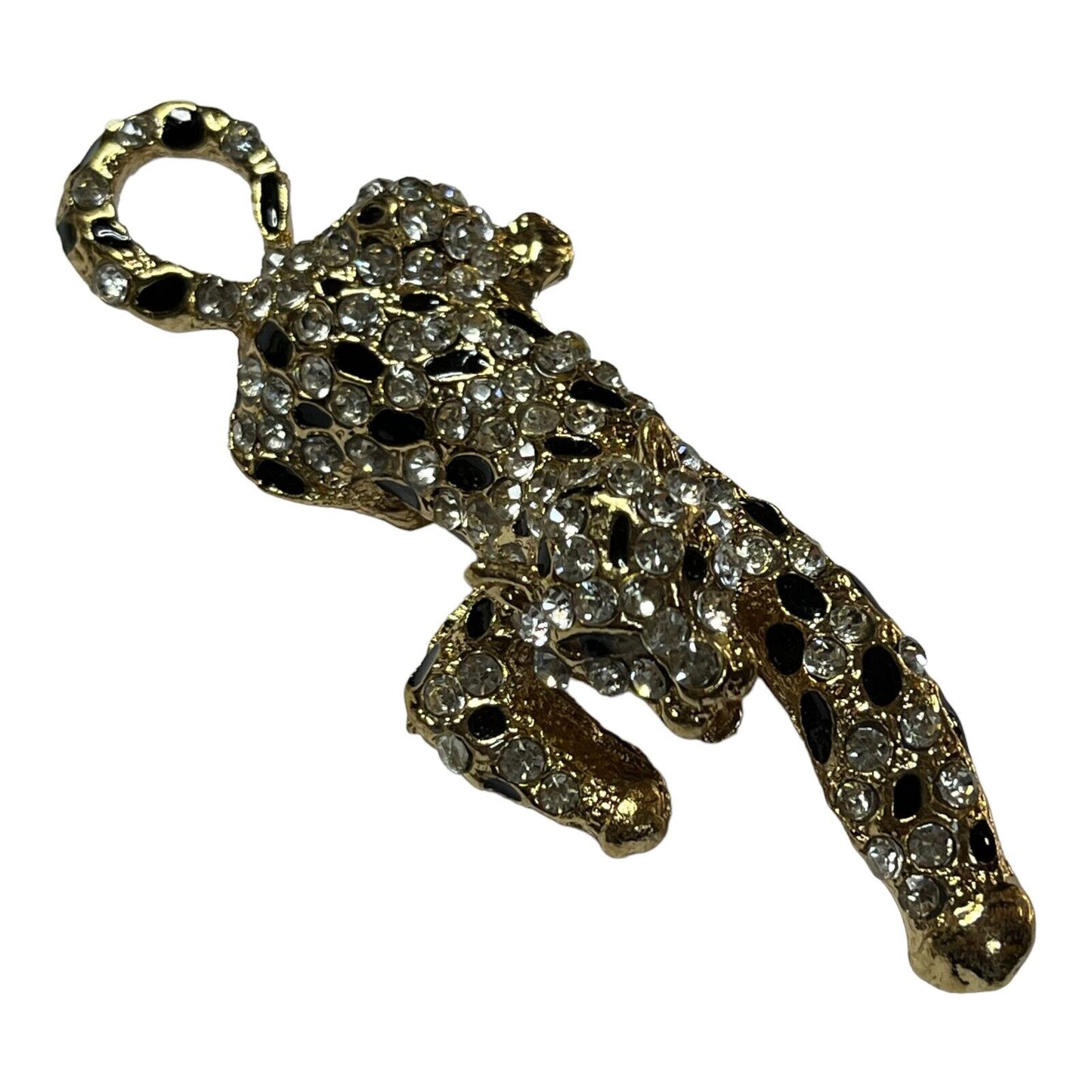 Vintage Gold Tone Diamanté Leopard Statement Brooch