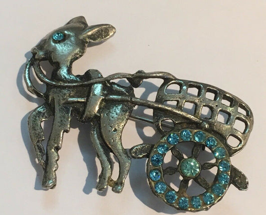 Old Donkey Pulling Cart Brooch