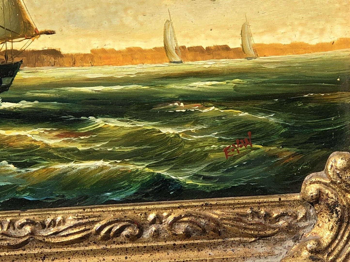 Maritime Oil On Board In Gold Gilt Frame