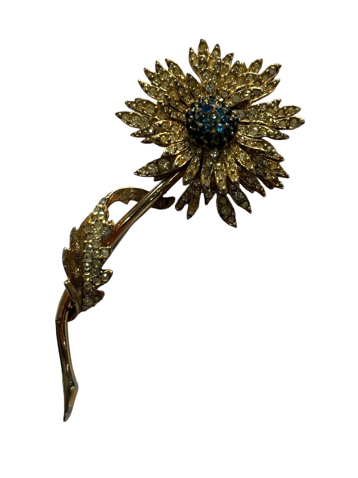 Vintage Gold Tone Diamanté Flower Statement Brooch