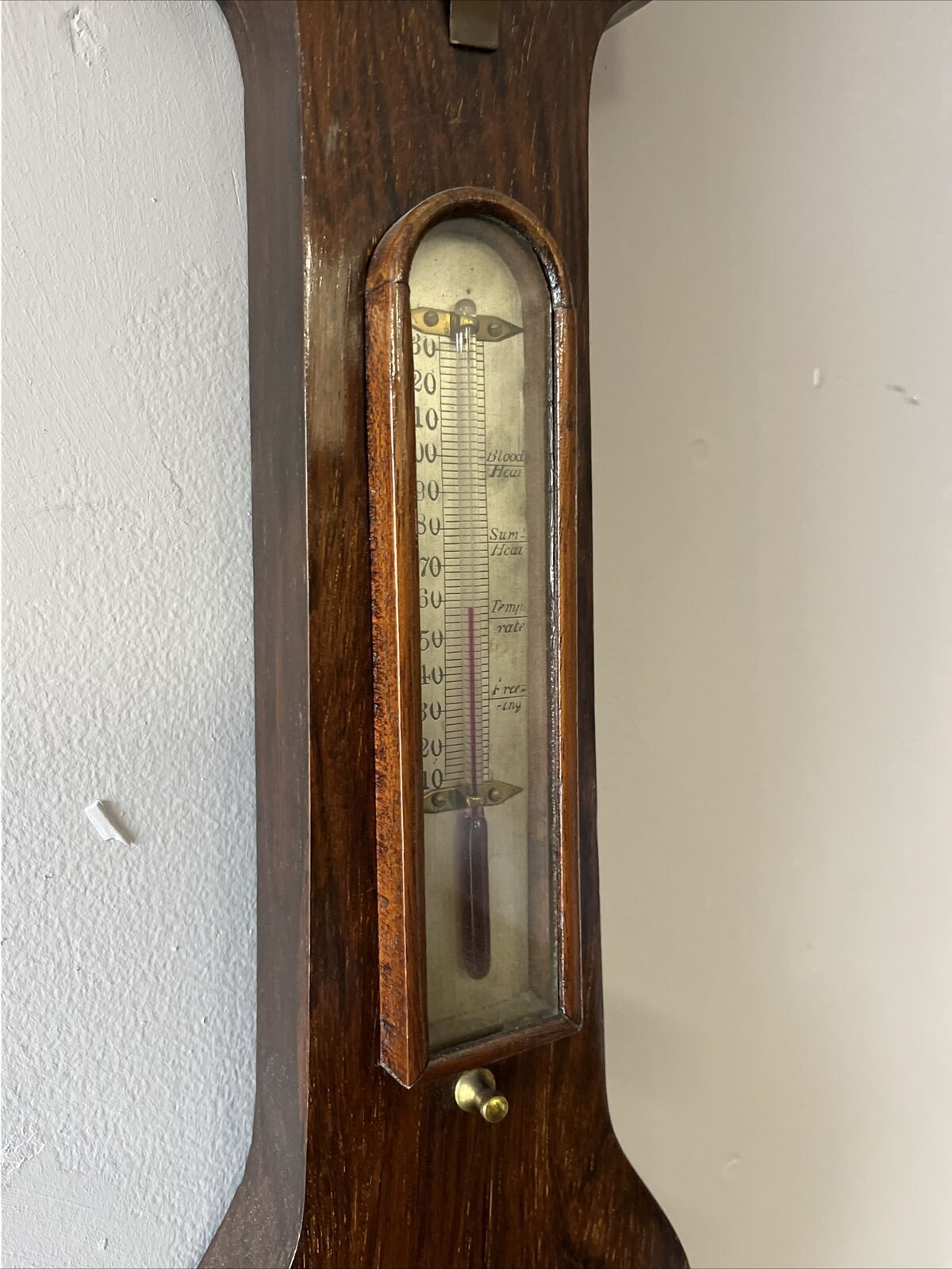 Victorian Barometer In Rosewood Case, Convex Glass, Silvered Dials.