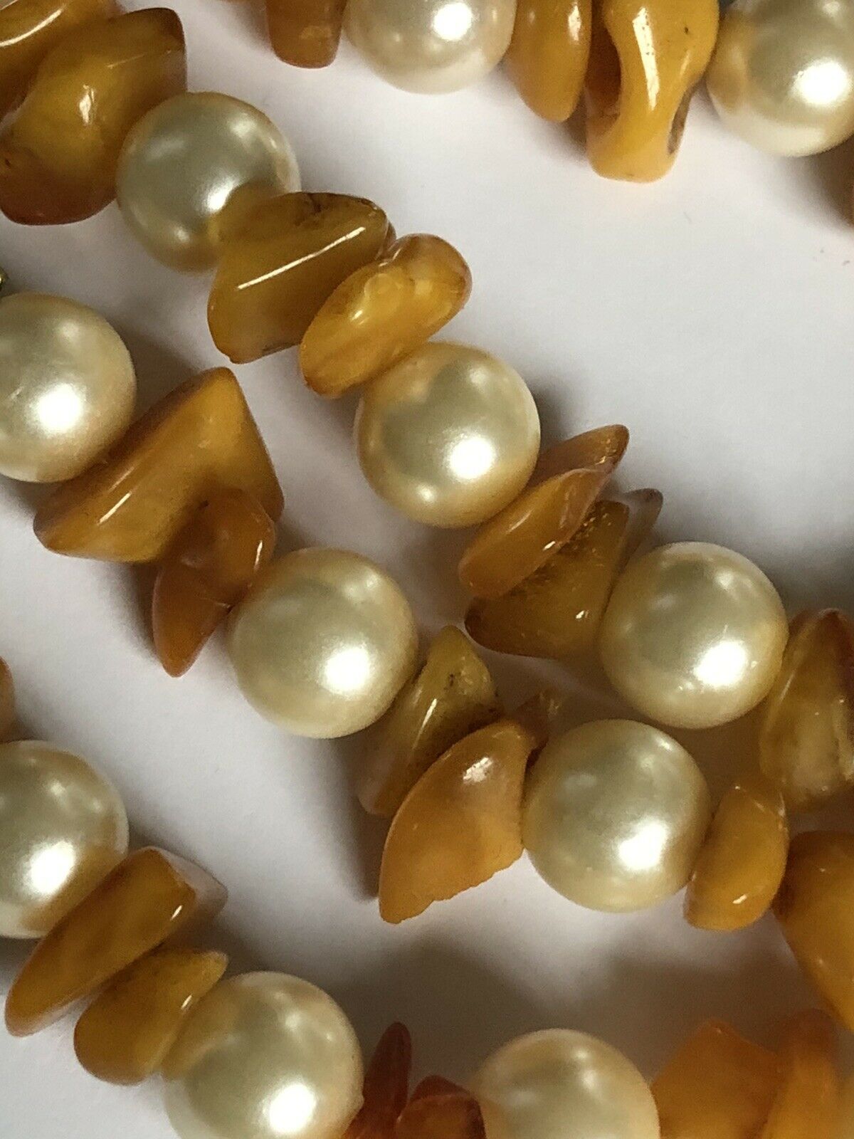 Vintage Faux Pearl Butterscotch Amber Long Length Necklace