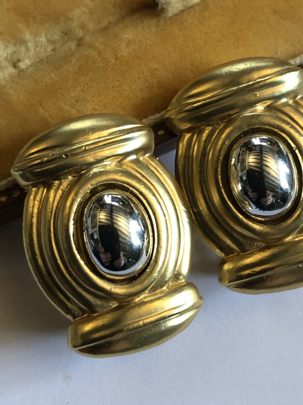 Vintage Gold And Silver Tone Etruscan Style Clip On Earrings