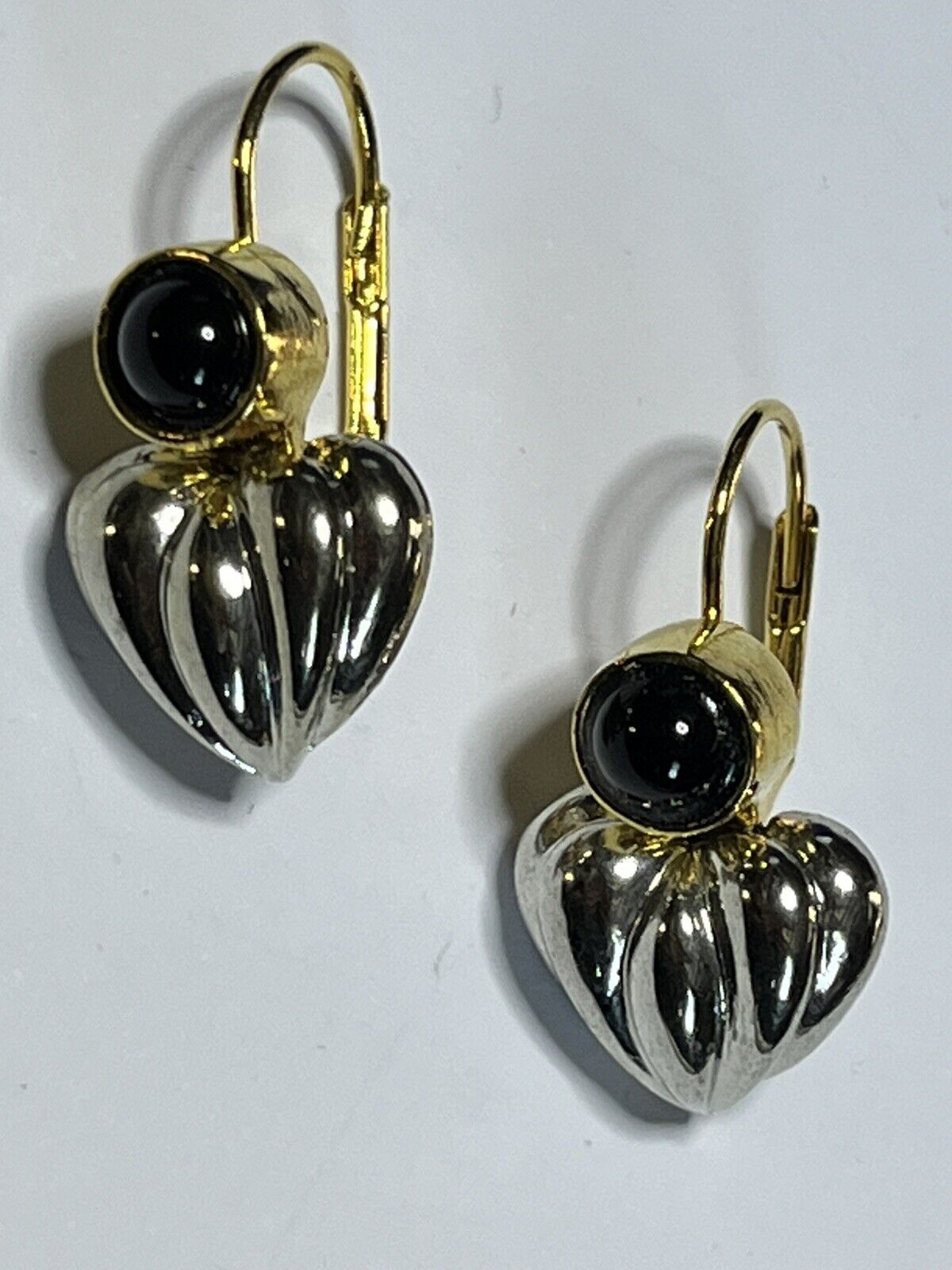 Vintage Guess Gold Silver Tone Heart Drop Earrings