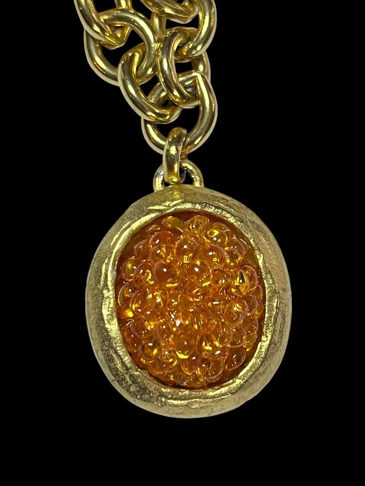 Vintage French Designer Remi Dis Paris Orange Gold Tone Statement Necklace