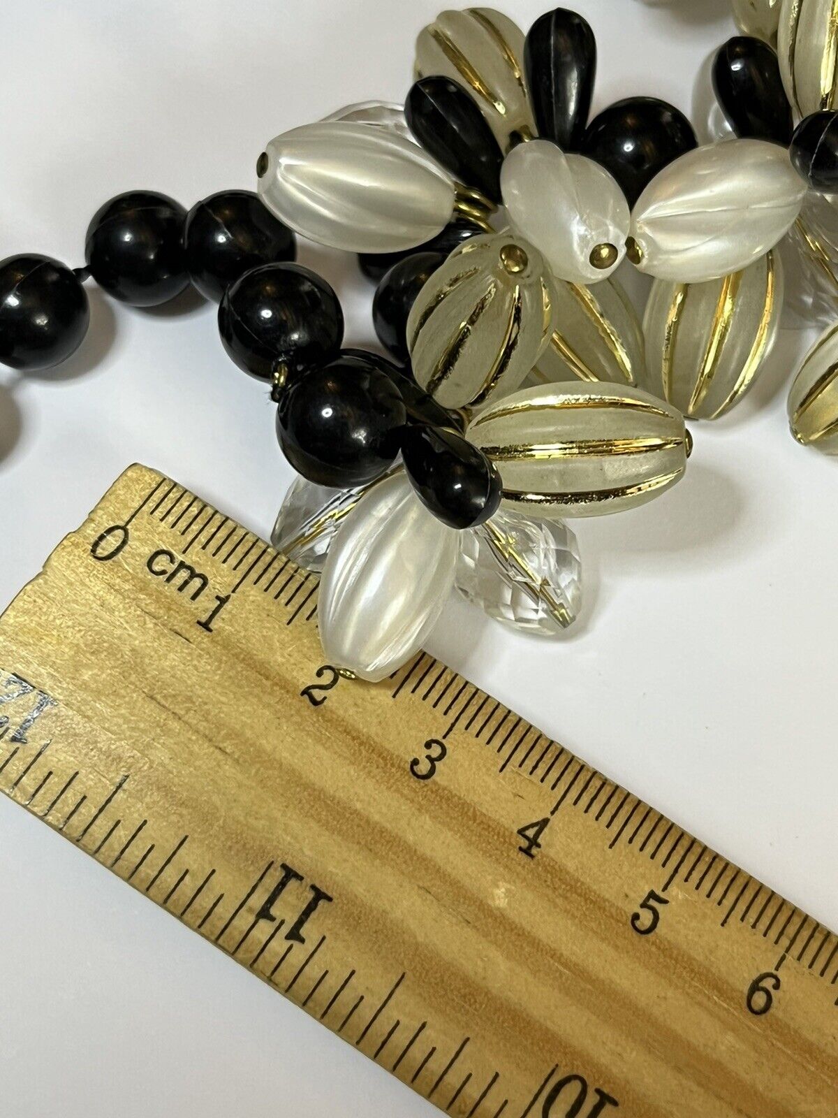 Vintage 1980s Clear Black Gold Beaded Necklace