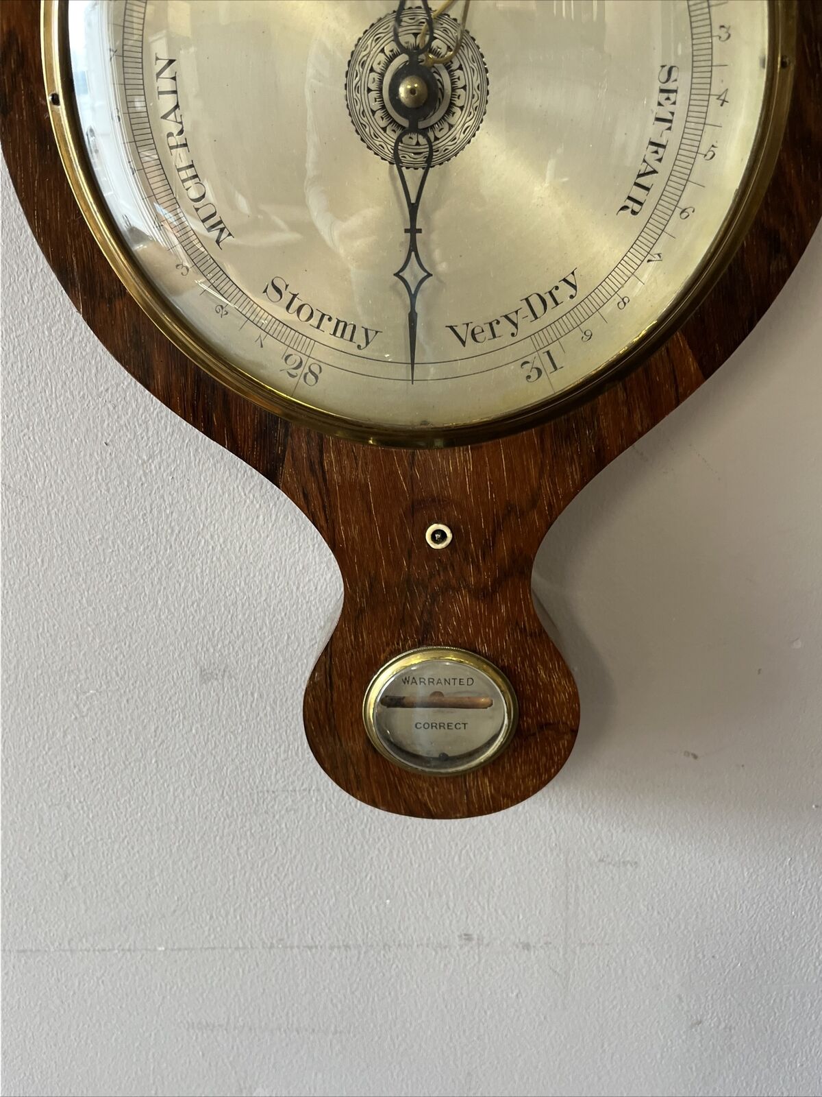 Victorian Barometer In Rosewood Case, Convex Glass, Silvered Dials.