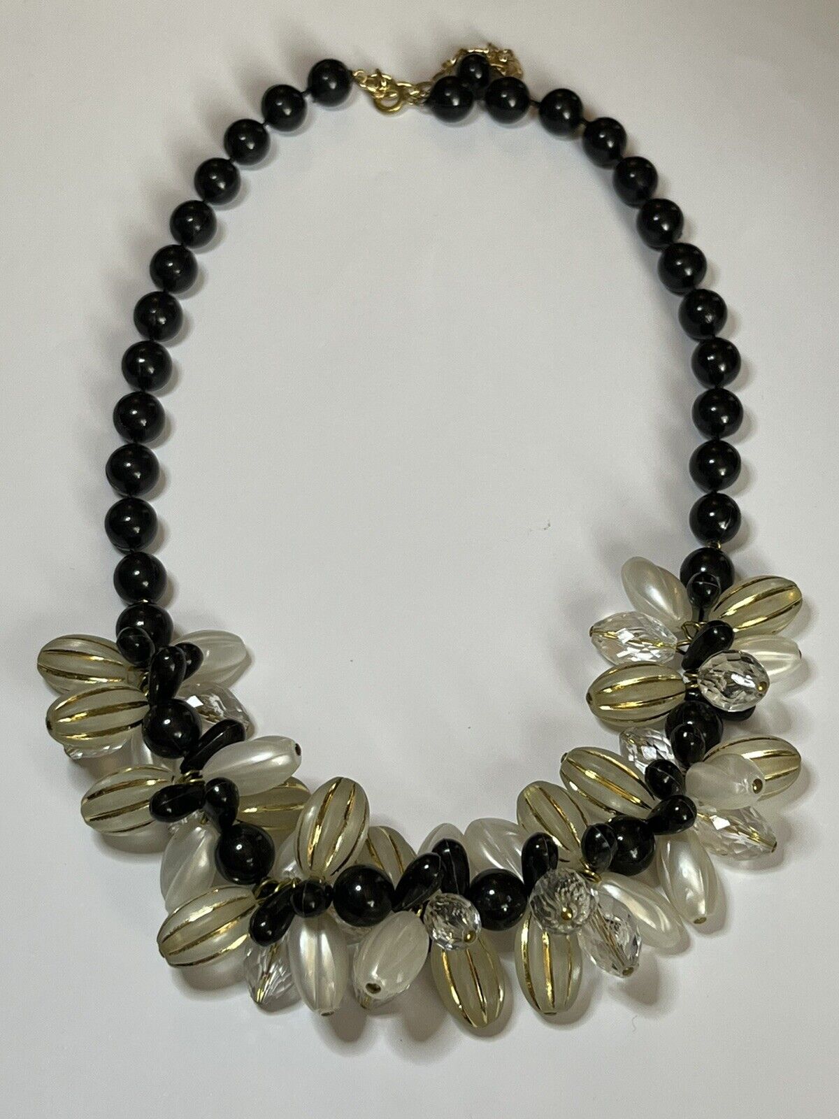 Vintage 1980s Clear Black Gold Beaded Necklace