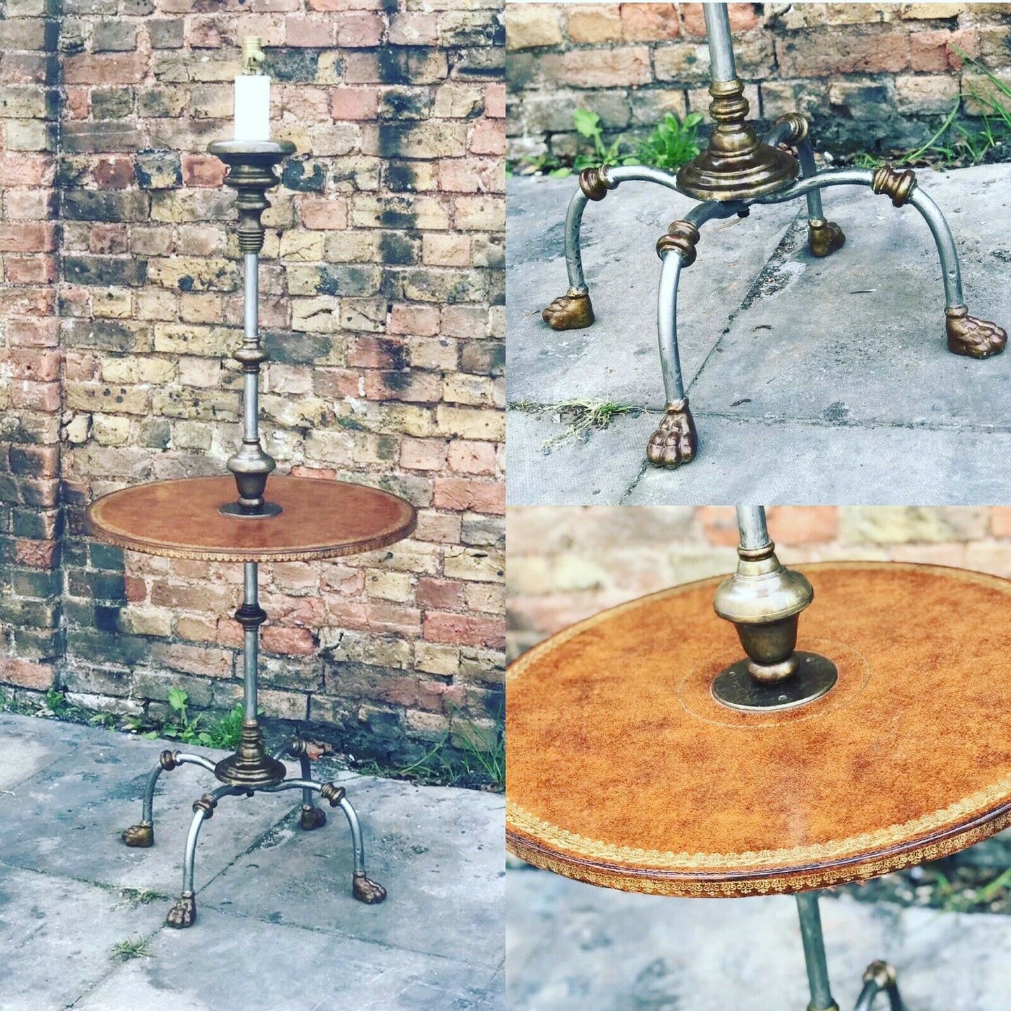 Maitland Smith Industrial Metal & Leather Lamp Table