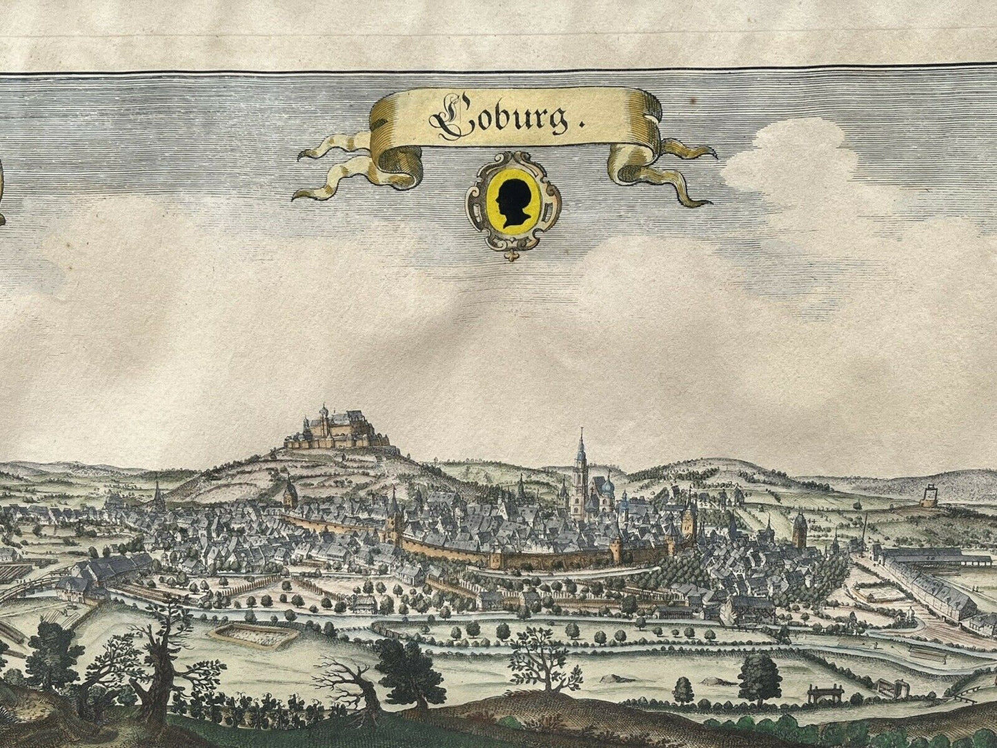 Antique Coloured Engraving By Conrad Buno Delineaut Of German Towns