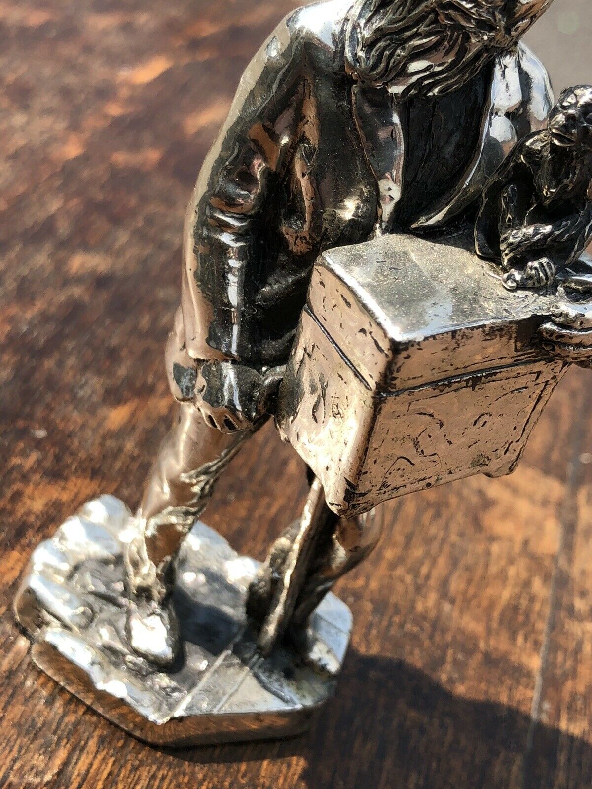 Silver Plate Figure. Organ Grinder With Dancing Monkey.Highly Detailed Figure.