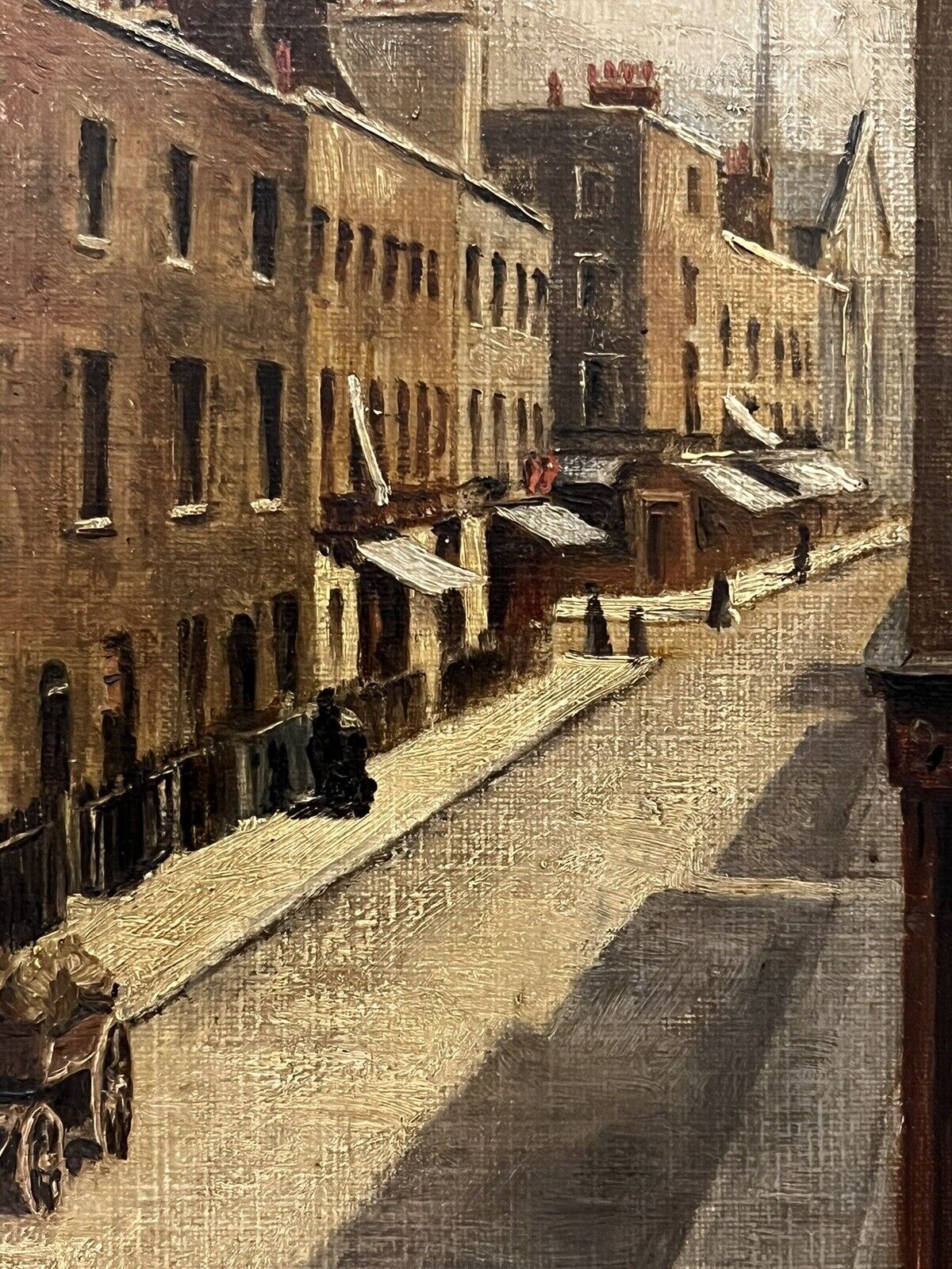 Victorian English Street Scene, Oil on board, Signed, In Gilt Frame.