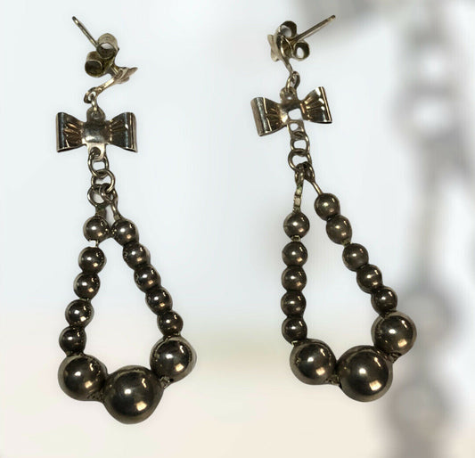 Vintage Silver 925 Bow Balls Drop Earrings