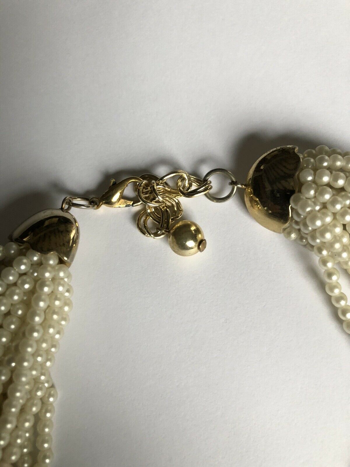 Vintage Multi Strand Faux Pearl Gold Tone Necklace