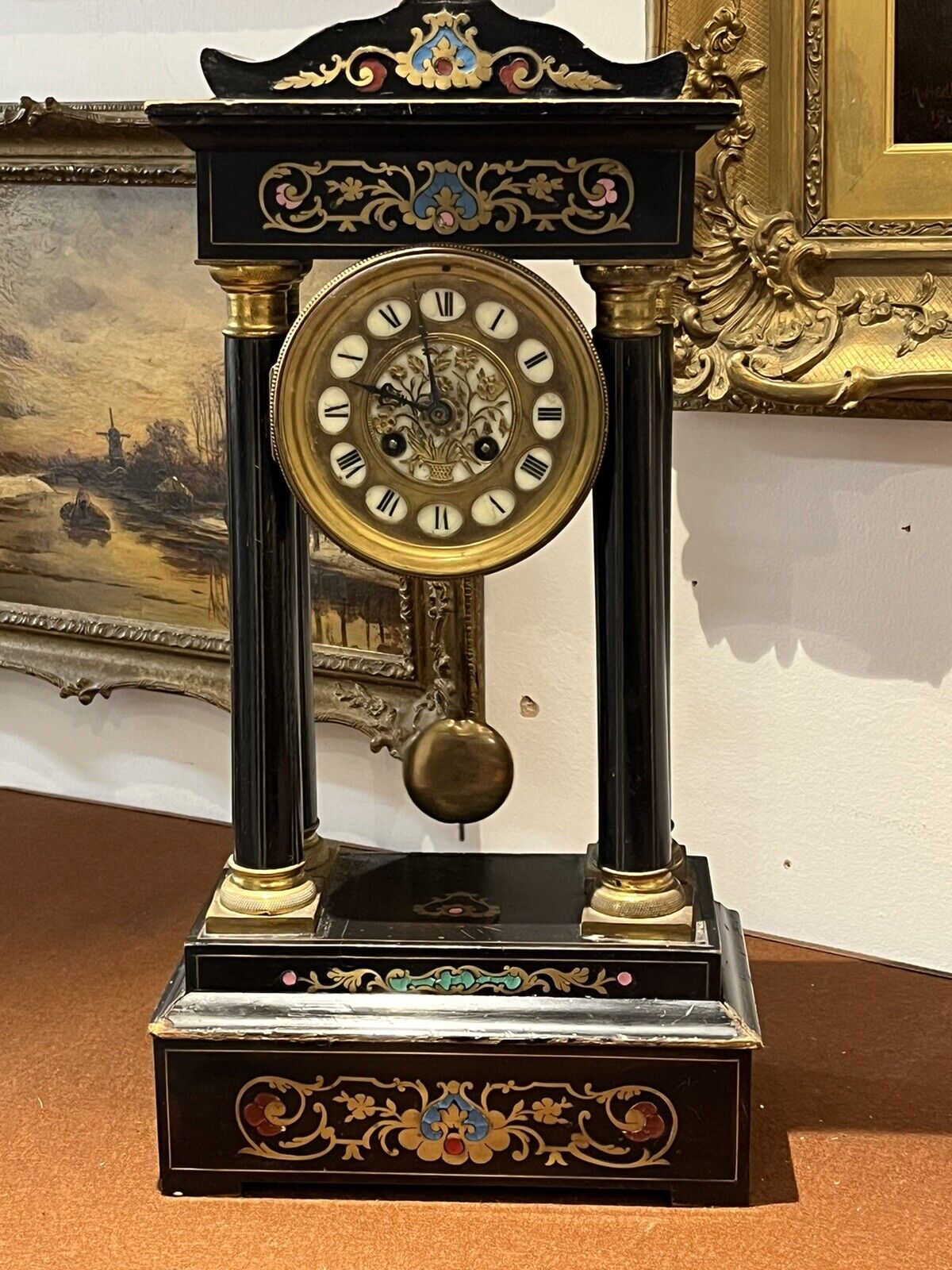 French Antique Boulle Portico Clock. Chines On A Bell