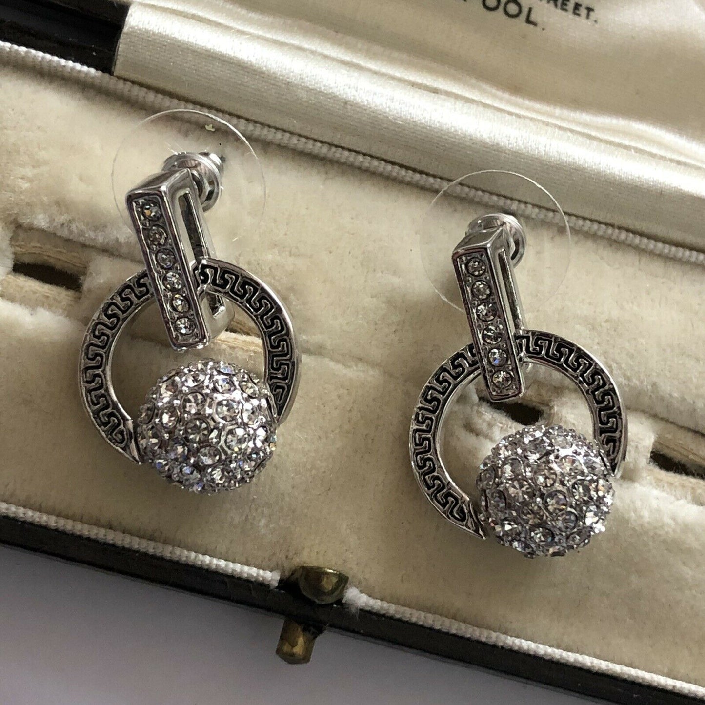 Vintage 1980s Rhodium Plated Cubic Zirconia Drop Balls Earrings