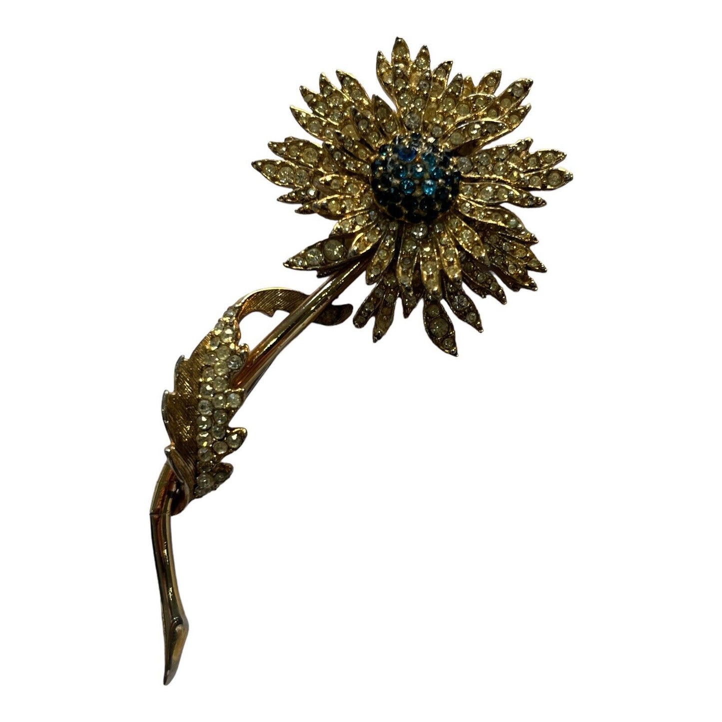 Vintage Gold Tone Diamanté Flower Statement Brooch