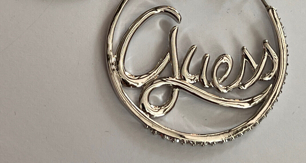 Vintage Guess Signed Silver Tone Diamanté Hoop Earrings