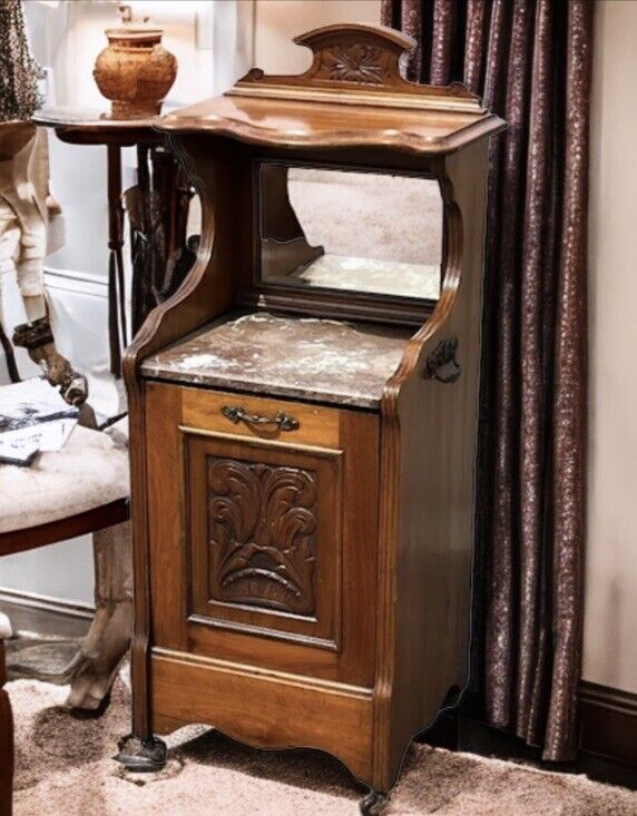 Victorian Mahogany Coal / Log Cabinet / Purdonium. Marble Top