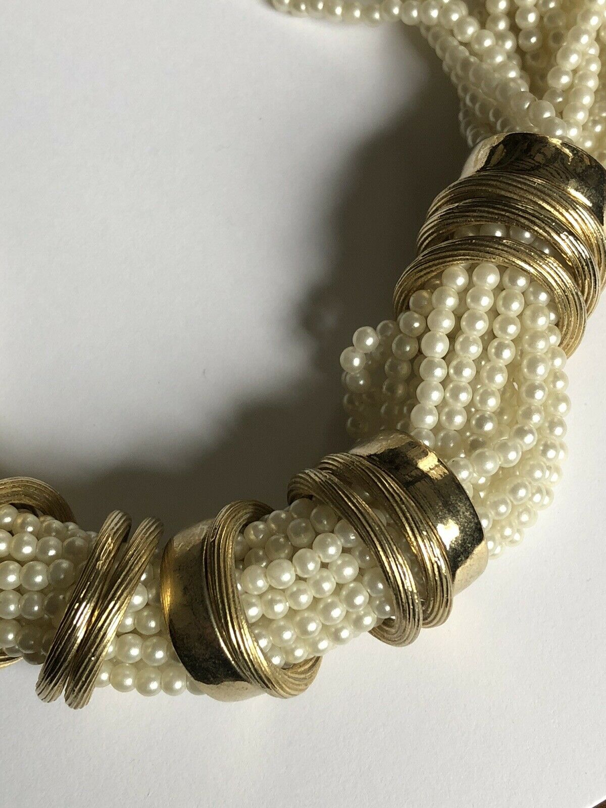 Vintage Multi Strand Faux Pearl Gold Tone Necklace