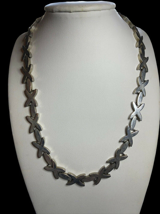 Vintage Silver Tone Modernist Crosses Necklace