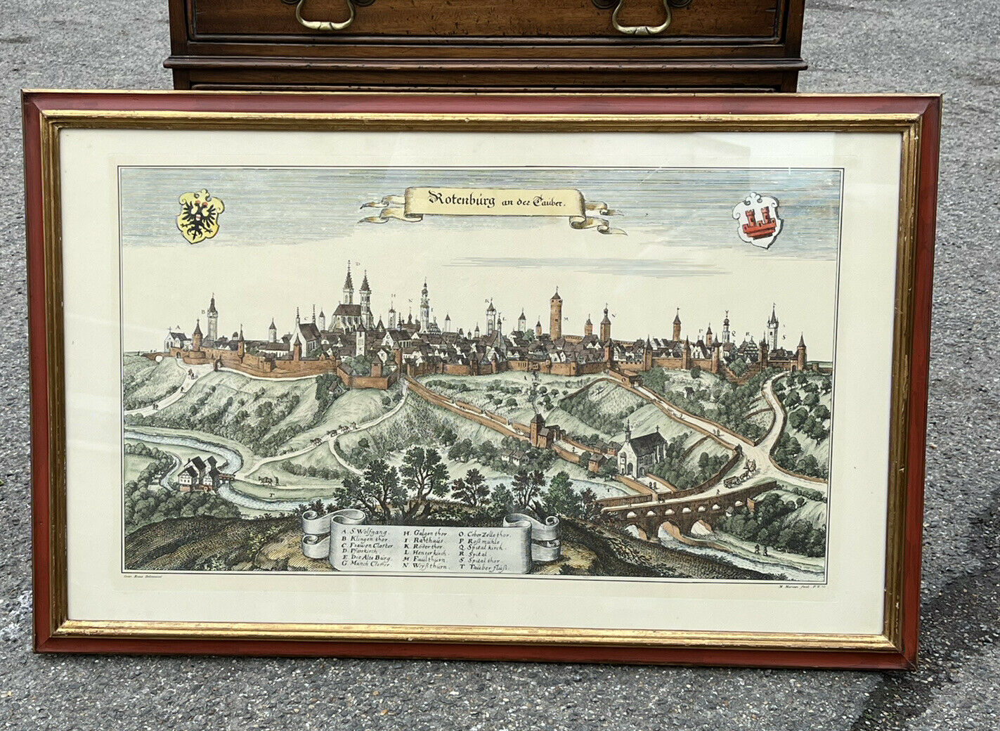 Antique Coloured Engraving By Conrad Buno Delineaut Of German Towns